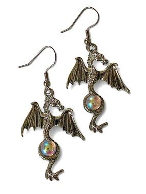 Vintage Mystical Gothic Dragon Pewter  Medieval Renaissance Earrings